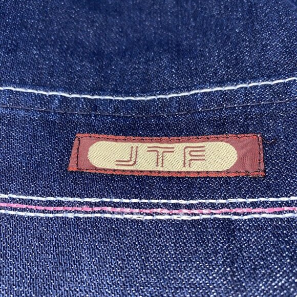 Vintage JTF Women’s Dark Jeans Pink Belt Embroidery Logo High Waisted Size 38 - Picture 4 of 16